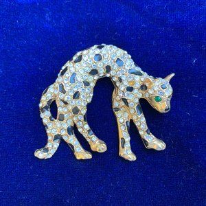 Vintage black Leopard pin with Swarovski crystals.
